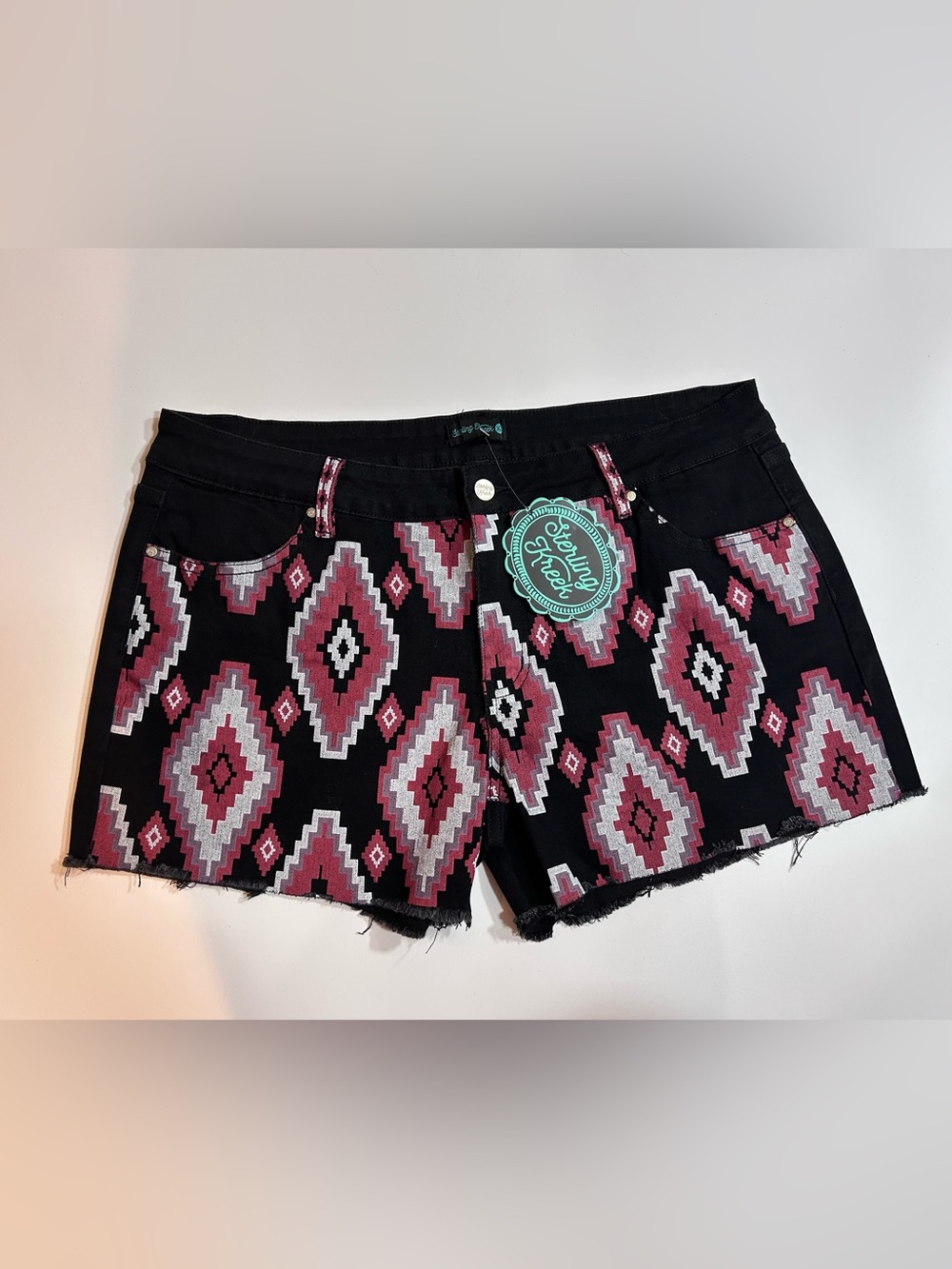 Sterling Kreek XL Black Aztec Denim Cutoff Shorts NWT Western Boho